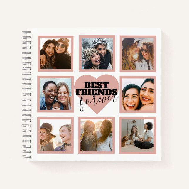 BEST FRIENDS Photo Collage Rose Gold Heart Notebook (Front)