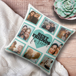 BEST FRIENDS Photo Collage Teal Heart Cushion