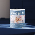 Best friends photo dusty blue names coffee mug<br><div class="desc">A dusty blue coloured background.  Personalise and add your own photo,  selfie of your best friend(s) your names and place of event.  The text: Friends for Life is written with a modern style script.  Perfect as a gift for yourself or as a birthday or Christmas gift for your friends.</div>