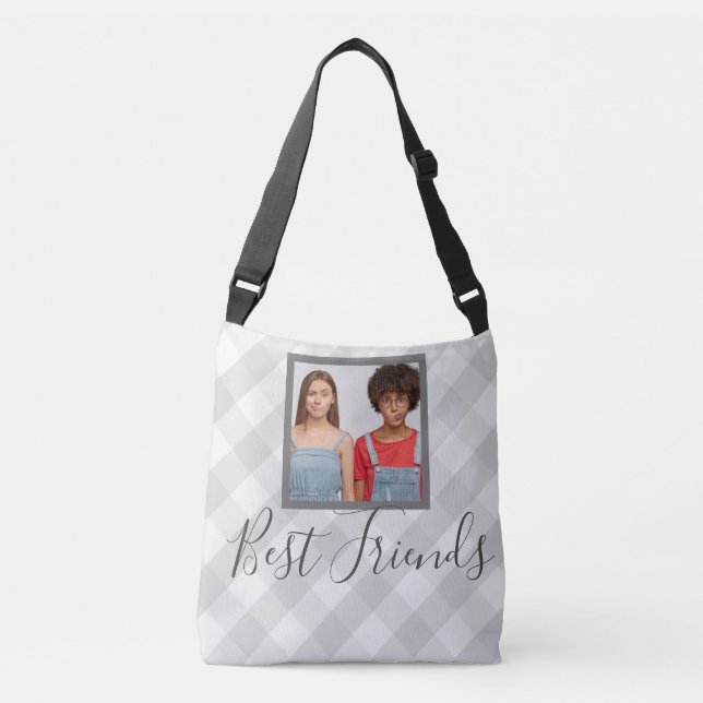 Best Friends Photo Grey Plaid Crossbody Bag (Front)
