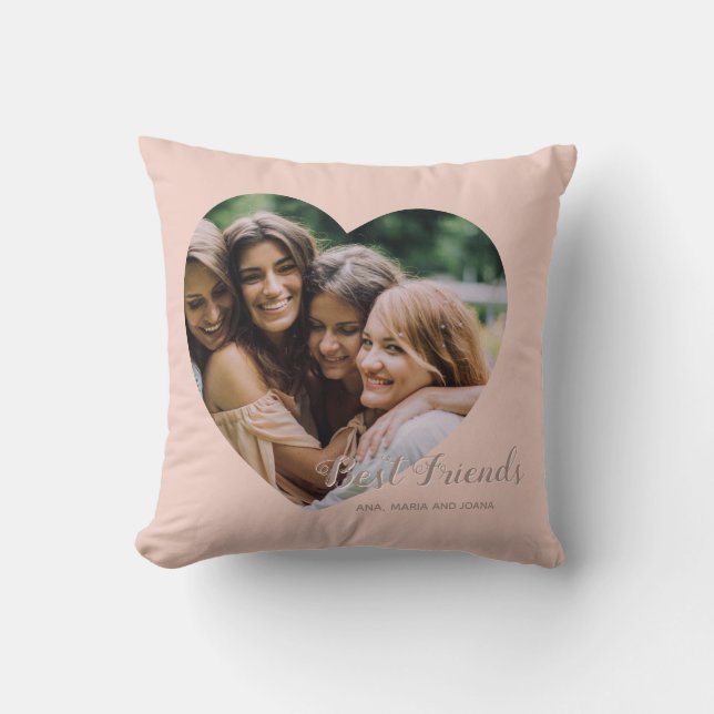 Best Friends Photo Heart Cute Friendship Blus Pink Cushion (Front)