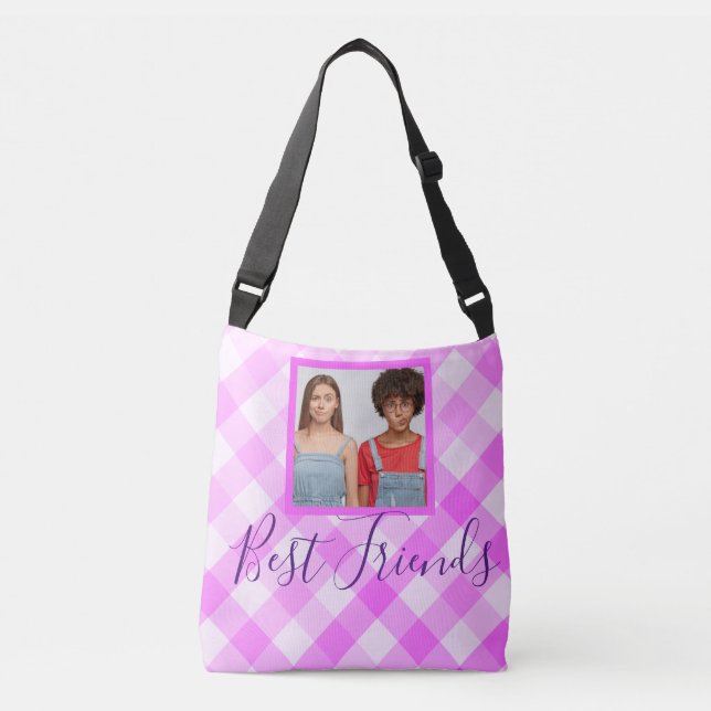 Best Friends Photo Hot Pink Plaid Crossbody Bag (Front)