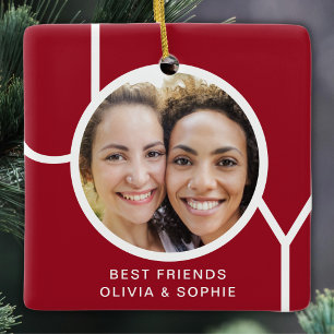 Best Friends Photo Joy Red Christmas Ceramic Ornament