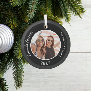 Best friends photo names black glass tree decoration