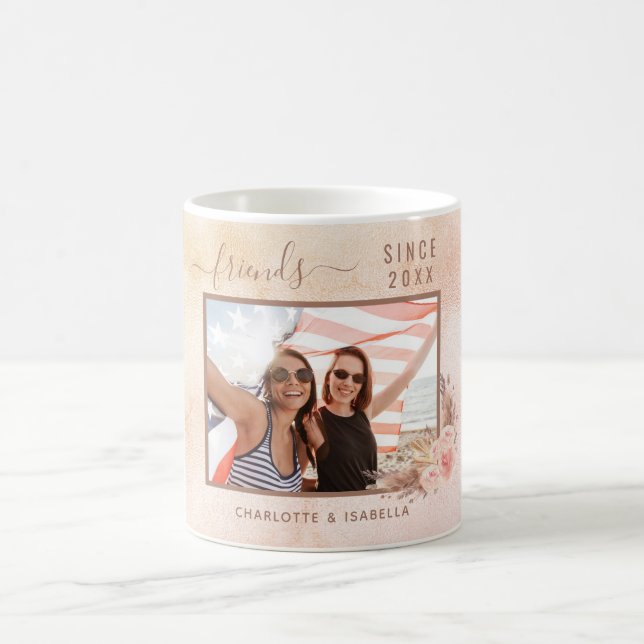 Best friends photo names pampas grass rose gold  coffee mug (Center)