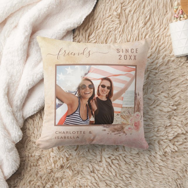 Best friends photo names pampas grass rose gold cushion (Blanket)