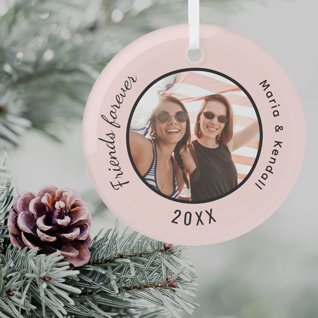 Best friends photo names rose gold blush glass tree decoration (Creator Uploaded)
