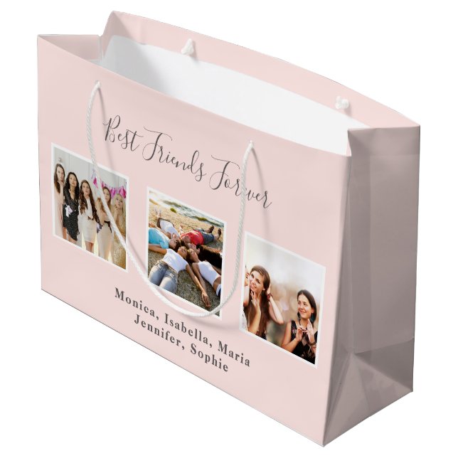 Best friends photo names rose gold pink birthday large gift bag (Back Angled)