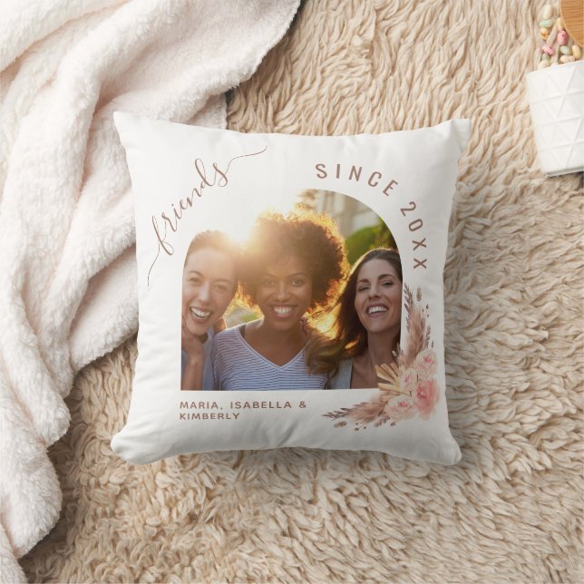  Best friends photo pampas rose gold pink floral Cushion (Blanket)
