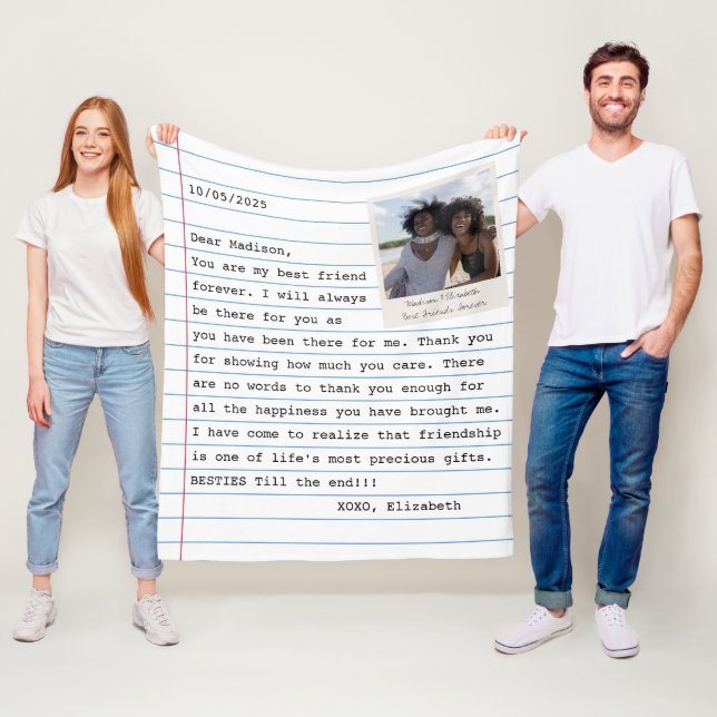Best Friends Photo Personalised Letter Message Fleece Blanket (In Situ)