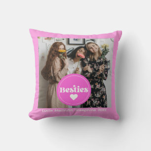 best friends photo pink typography Throw Pillow