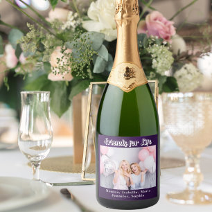 Best friends photo purple names party sparkling wine label