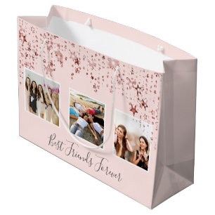 Best friends photo rose gold pink stars birthday large gift bag