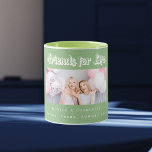 Best friends photo sage green names mug<br><div class="desc">A sage green coloured background.  Personalise and add your own photo,  selfie of your best friend(s) your names and place of event.  The text: Friends for Life is written with a modern style script.  Perfect as a gift for yourself or as a birthday or Christmas gift for your friends.</div>