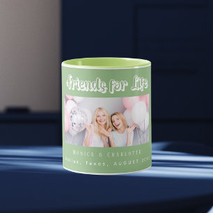 Best friends photo sage green names mug