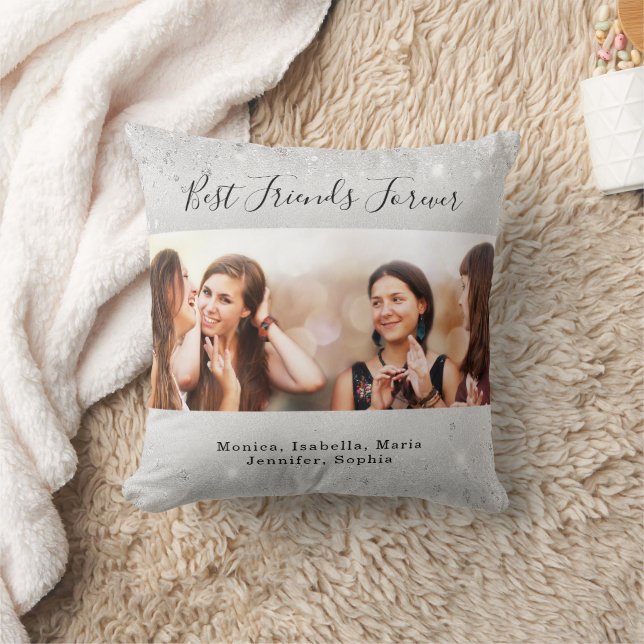 Best friends photo silver glitter names cushion (Blanket)