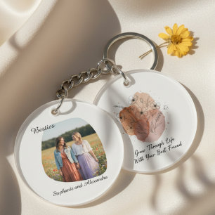 Best friends photo watercolor floral key ring