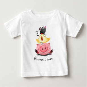 Best Friends Piggy, Chick and Mouse -Add Your Text Baby T-Shirt