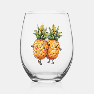 Best Friends Pineapple Kawaii Fruit Summer Stemless Wine Glass