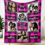 Best Friends Pink Buffalo Plaid 6 Photo Collage Fleece Blanket<br><div class="desc">Celebrate your best friends with a custom photo collage blanket in a black and white design. This unique best friend blanket keepsake is the perfect gift whether its a birthday, or Christmas. We hope your special best friends blanket will become a treasured keepsake for years to come. . Quote "...</div>