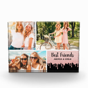 Best Friends Pink Glitter Drips Photo Block