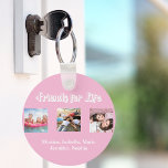 Best friends pink pastel white script photos key ring<br><div class="desc">A gift for your best friend(s) for birthdays,  Christmas or a special event. White text: Friends for life,  written with a trendy style script. Personalise and use your own photos and names.  A girly pink pastel background.</div>