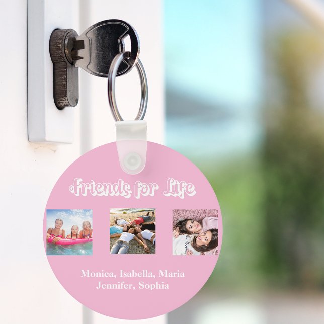 Best friends pink pastel white script photos key ring (Creator Uploaded)