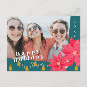 Best Friends Poinsettia Happy Holiday Photo Green Postcard