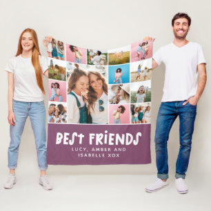 Best friends purple 15 photo modern minimal gift fleece blanket