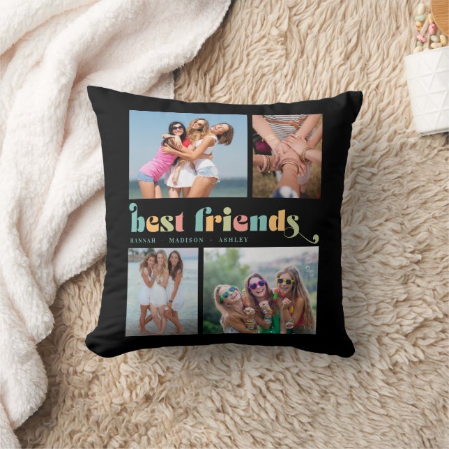 Best Friends Retro 4 Photo Collage Cushion (Blanket)