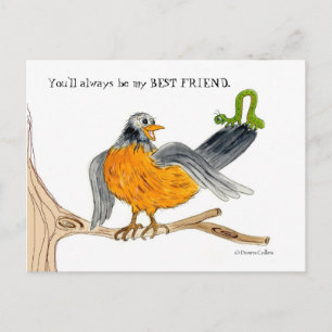 Best Friends Robin and Green Inch Worm Postcard