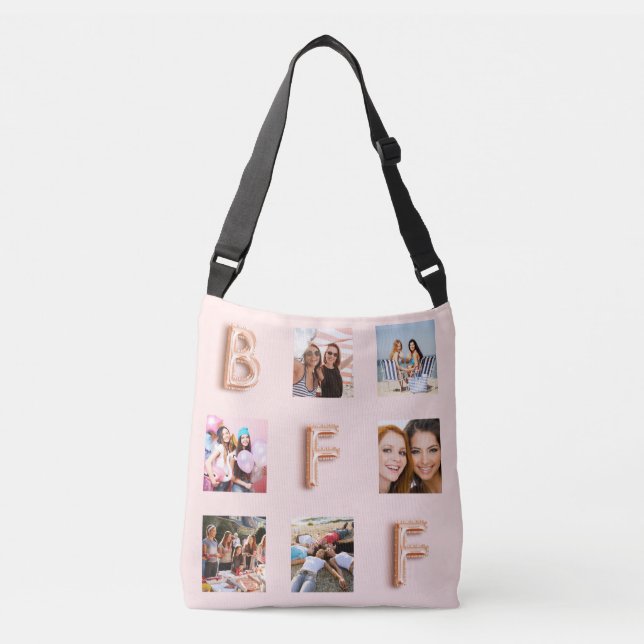 Best Friends rose gold blush photo collage Crossbody Bag (Front)
