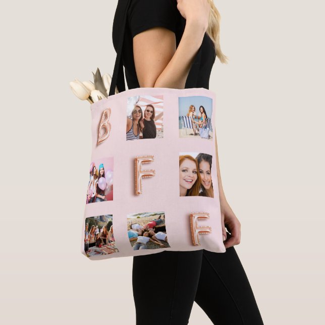 Best Friends rose gold blush photo collage Tote Bag (Close Up)