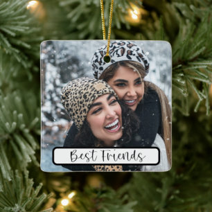 Best Friends Script Christmas Photo Year Ceramic Ornament