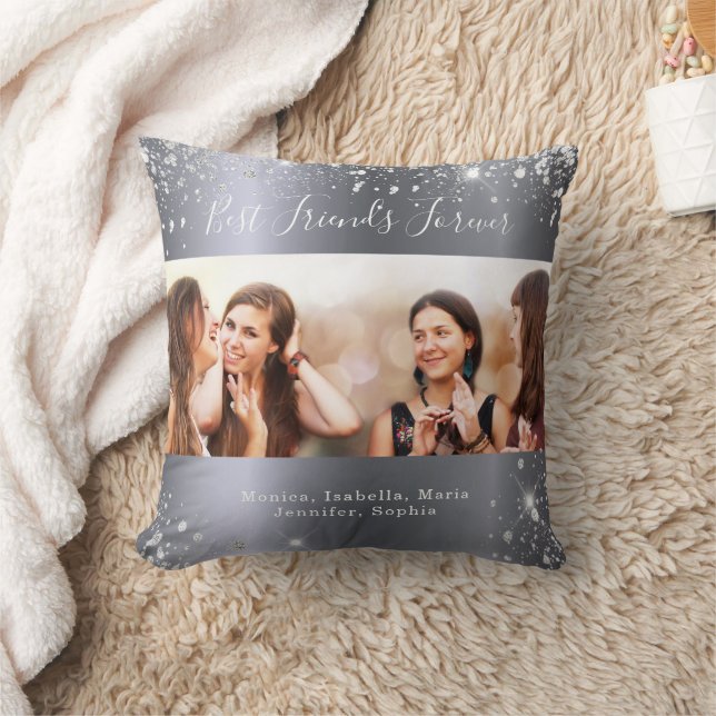 Best friends silver photo glitter cushion (Blanket)