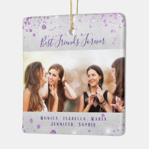 Best friends silver purple glitter names photo ceramic ornament