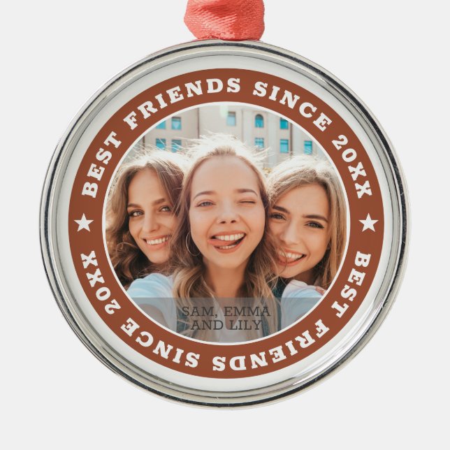 Best Friends Since 20XX BFF Simple Modern Photo Metal Tree Decoration (Front)