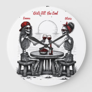 Best Friends Skeleton Couple Large Clock