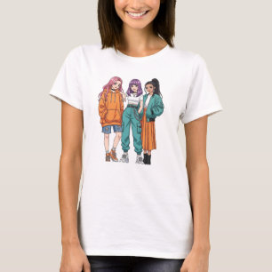 Best Friends Squad Girl Gang Anime Style Women's   T-Shirt