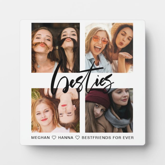 Best friends Square 4 Photos collage besties Plaque (Front)