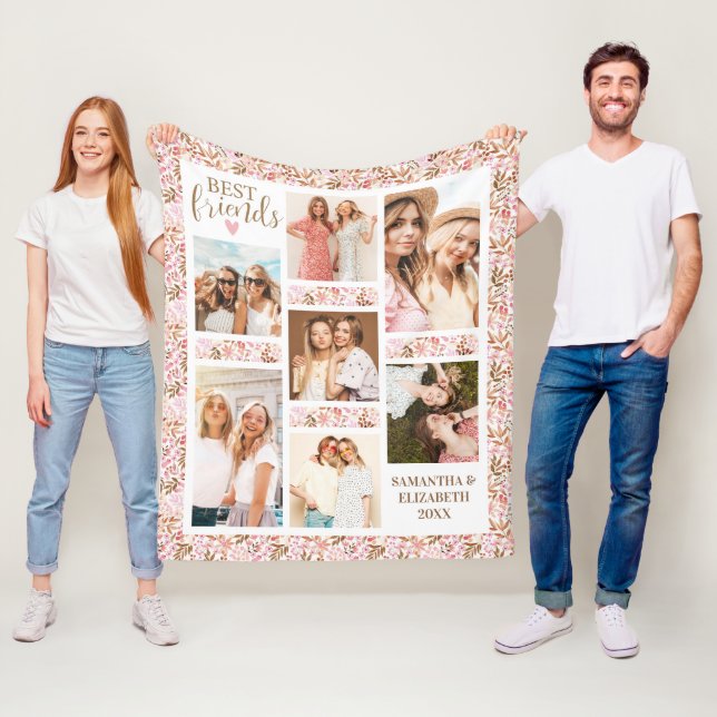 Best Friends Stylish BFF Friendship Pink Photo Fleece Blanket (In Situ)