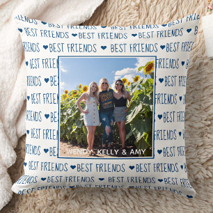 Best Friends Stylish Blue Friendship Photo Cushion