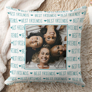 Best Friends Trendy Teal Friendship Photo Cushion