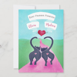 Best Friends Valentine Whimsical Cat Custom Holiday Card