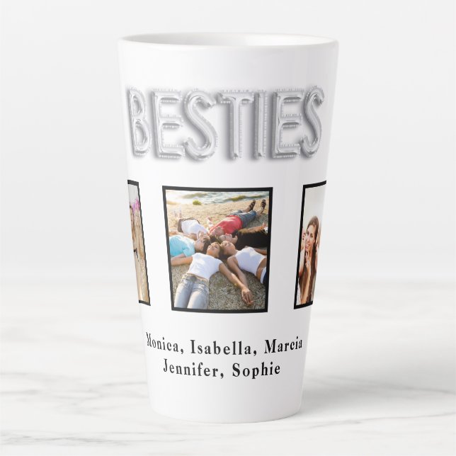 Best friends white silver besties photo names latte mug (Front)
