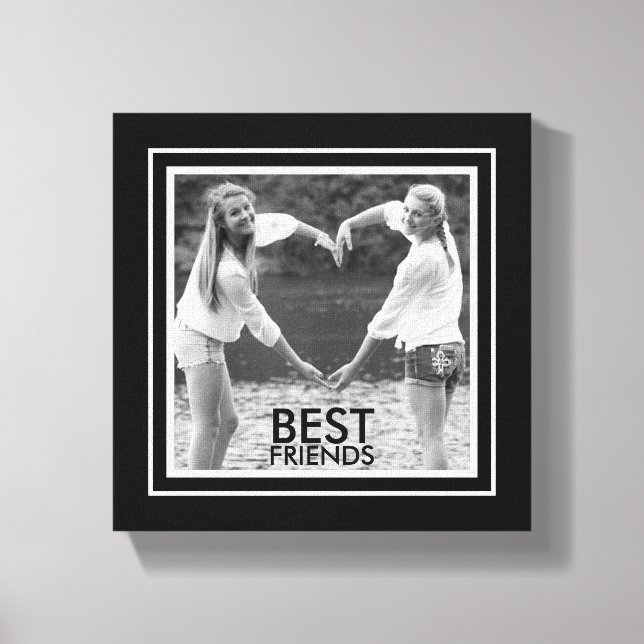 BEST Friends with Cute Black and White Photo Frame Canvas Print (Front)