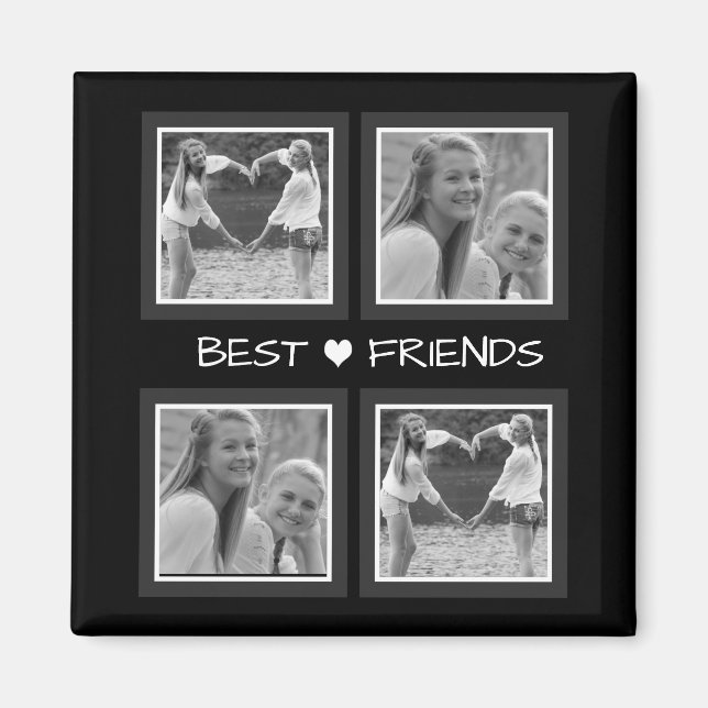 Best Friends with Cute Heart Photo Collage  Magnet (Front)