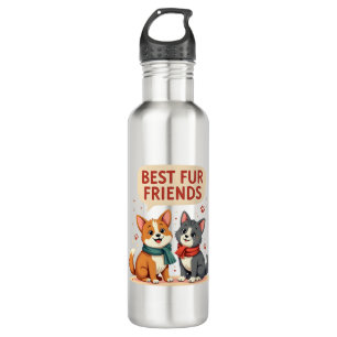 Best Fur Friends Vintage Cute Cat and Dog Cartoon  710 Ml Water Bottle