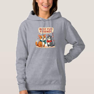 Best Fur Friends Vintage Cute Cat and Dog Cartoon  Hoodie