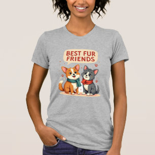 Best Fur Friends Vintage Cute Cat and Dog Cartoon  T-Shirt
